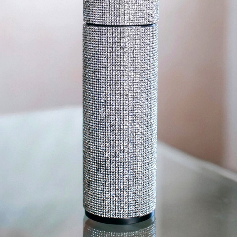 Silver Blinged Out Stainless Steel LED Temperature Display Tumbler /Tea Infuser - Picture 4 of 7